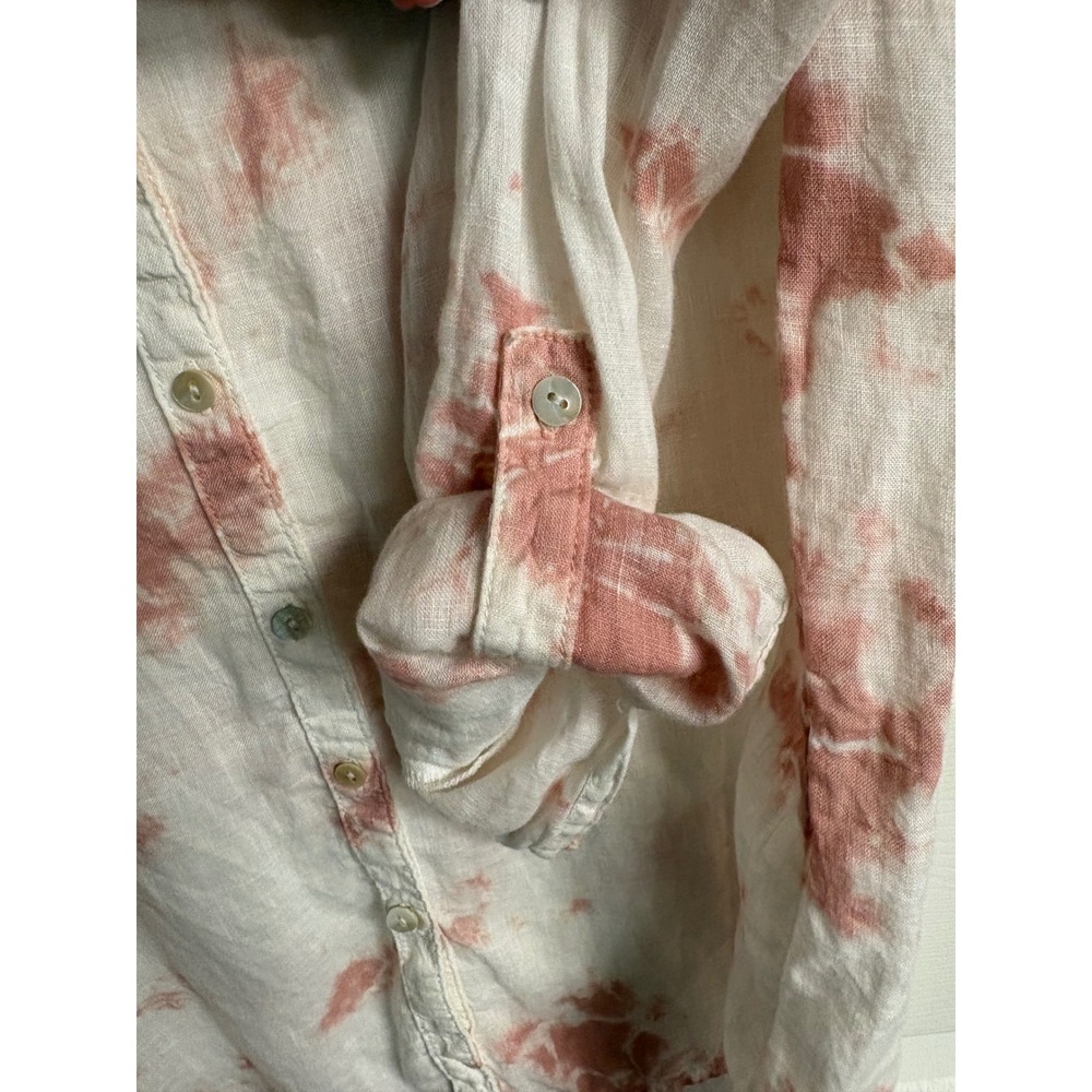 Rachel Zoe Womens Pink Tie Dye 100% Linen Button Down Shirt Roll Tab Small - Picture 5 of 9